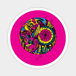 CMYK Skull and Dreamcatcher Circle Magnet